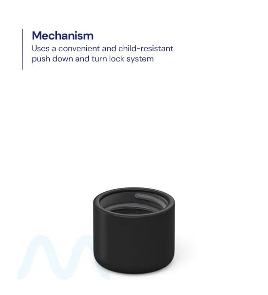 Child Resistant | Dome Push Down & Turn Plastic PCR Caps w/ Foam Liner | 18mm - Matte Black - 400 Count - Image 3