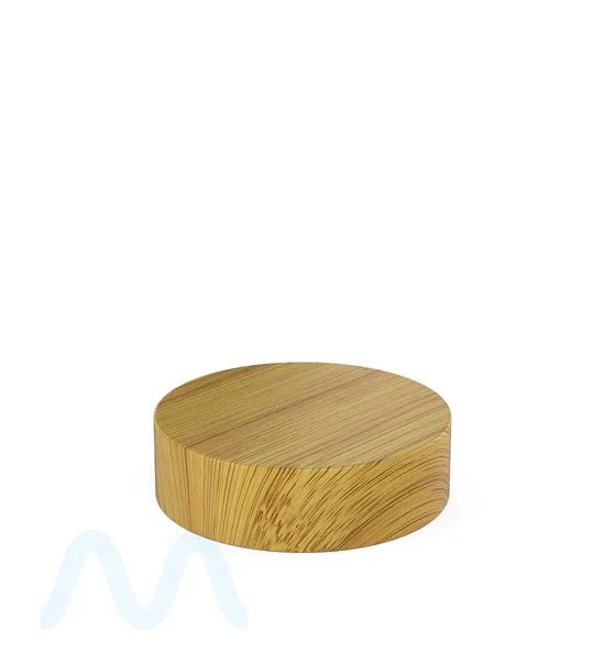 Child Resistant Flat Push Down & Turn Plastic PCR Caps w/ Foam Liner | 53mm - Bamboo Wood | Sample
