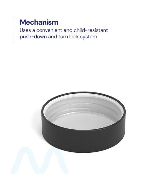 Child Resistant | Flat Push Down & Turn Plastic PCR Caps w/ Foam Liner | 53mm - Matte Black - 120 Count - Image 3