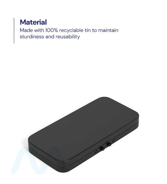 Child Resistant & Sustainable | Hinged-Lid Large Pre-Rolls Box | 120mm x 58mm - Black Tin - 100 Count - Image 2