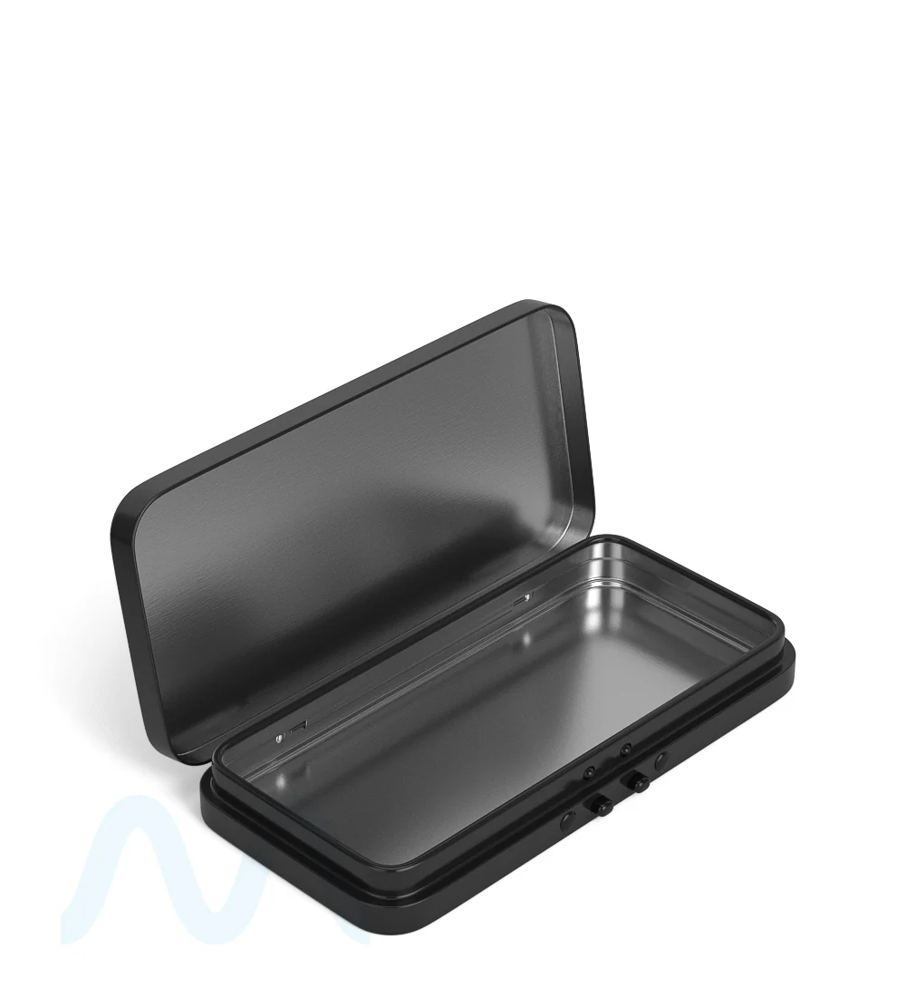 Child Resistant & Sustainable | Hinged-Lid Large Pre-Rolls Box | 120mm x 58mm - Black Tin - 100 Count - Image 3