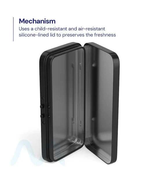 Child Resistant & Sustainable | Hinged-Lid Large Pre-Rolls Box | 120mm x 58mm - Black Tin - 100 Count - Image 6