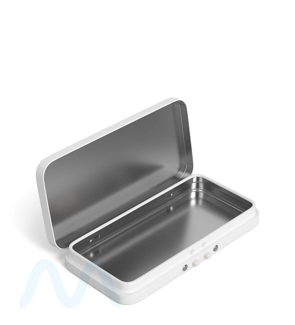 Child Resistant & Sustainable | Hinged-Lid Large Pre-Rolls Box | 120mm x 58mm - White Tin - 100 Count - Image 3