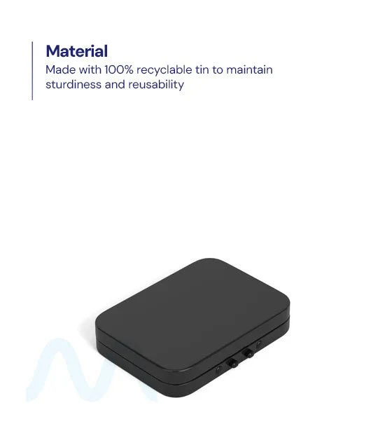 Child Resistant & Sustainable | Hinged-Lid Mini Pre-Rolls Box | 80mm x 58mm - Black Tin - 100 Count - Image 2