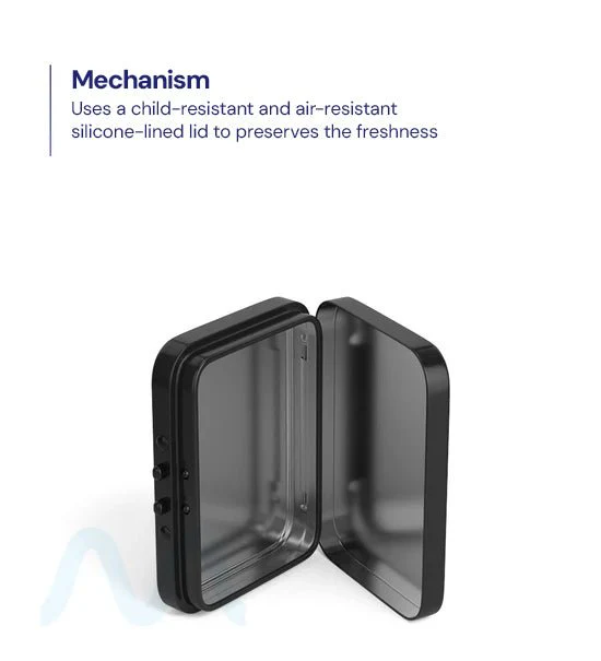 Child Resistant & Sustainable | Hinged-Lid Mini Pre-Rolls Box | 80mm x 58mm - Black Tin - 100 Count - Image 3