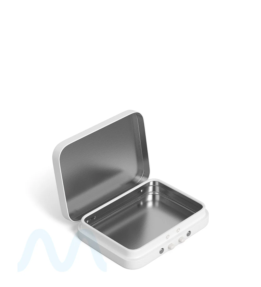 Child Resistant & Sustainable | Hinged-Lid Mini Pre-Rolls Box | 80mm x 58mm - White Tin - 100 Count - Image 3