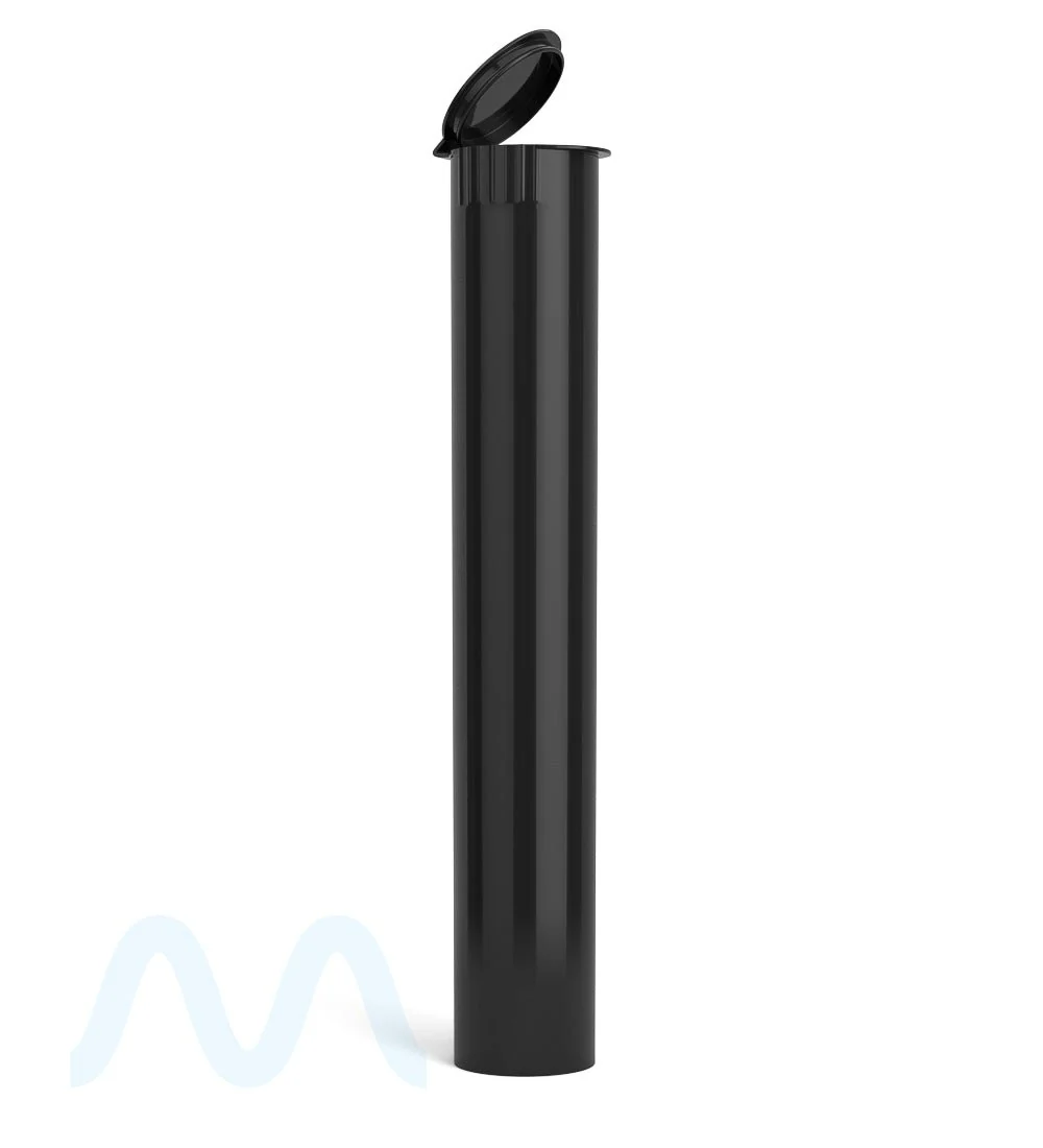 Child Resistant | King Size Pop Top Opaque Plastic USA Pre-Roll Tubes (Open) | 116mm - Black - 1000 Count