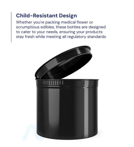 Child Resistant | Opaque Black Pop Top Bottles | 90dr - 28g - 64 Count - Image 2