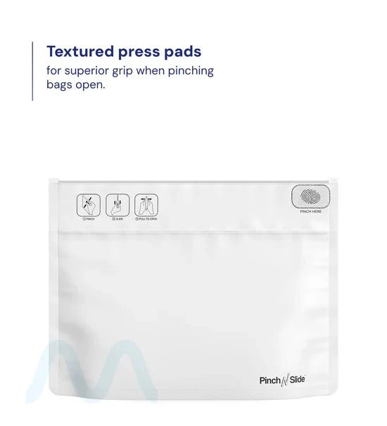 Child Resistant | Pinch N Slide ASTM Matte White PCR Mylar Exit Bags | 12in x 9in - 56g - 250 Count - Image 4