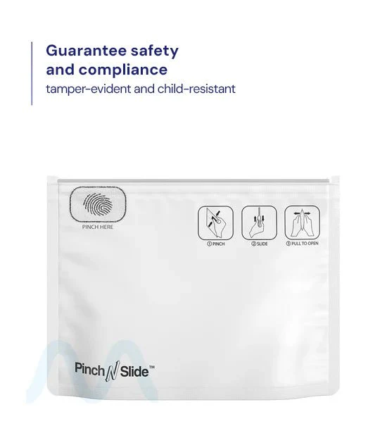 Child Resistant | Pinch N Slide ASTM Matte White Mylar PCR Exit Bags | 8in x 6in - 28g - 250 Count - Image 4