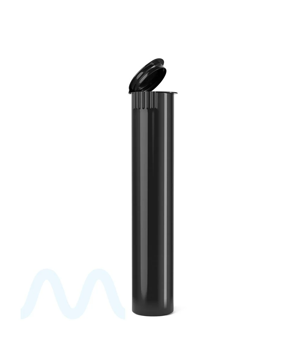 Child Resistant | Pop Top Opaque Plastic Pre-Roll Tubes (Open) | 98mm - Black - 1000 Count