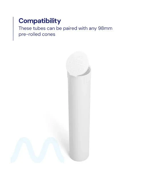 Child Resistant | Pop Top Opaque Plastic Pre-Roll Tubes (Open) | 98mm - White - 1000 Count - Image 5