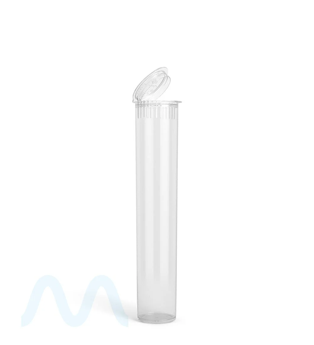 Child Resistant | Pop Top Plastic PCR Pre-Roll Tubes (Open) | 95mm - Clear - 1000 Count