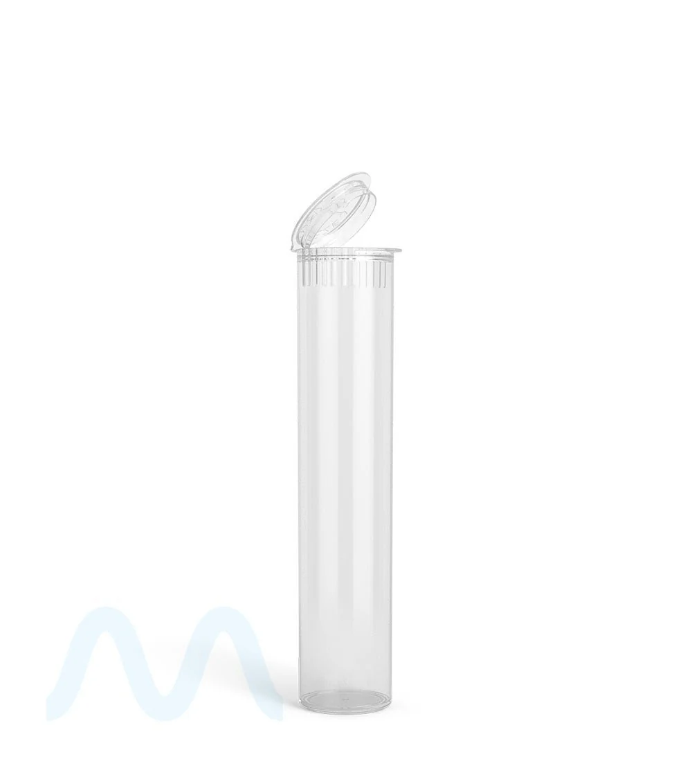 Child Resistant | Pop Top Plastic Pre-Roll PCR Tubes (Open) | 90mm - Clear - 1000 Count