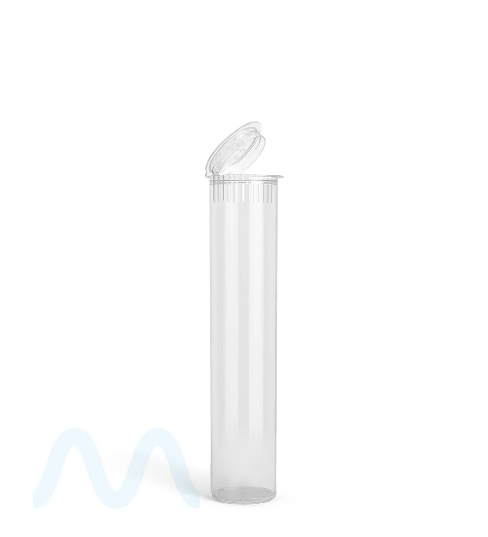 Child Resistant | Pop Top Plastic Pre-Roll Tubes (Open) | 90mm - Clear - 1000 Count