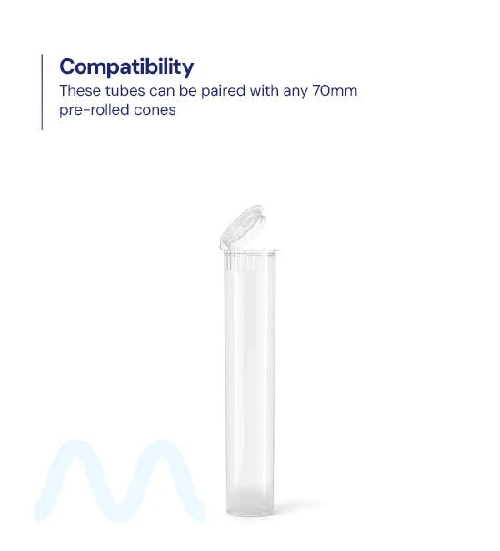 Child Resistant | Pop Top Plastic Pre-Roll Tubes | 70mm - Clear - 1000 Count - Image 2