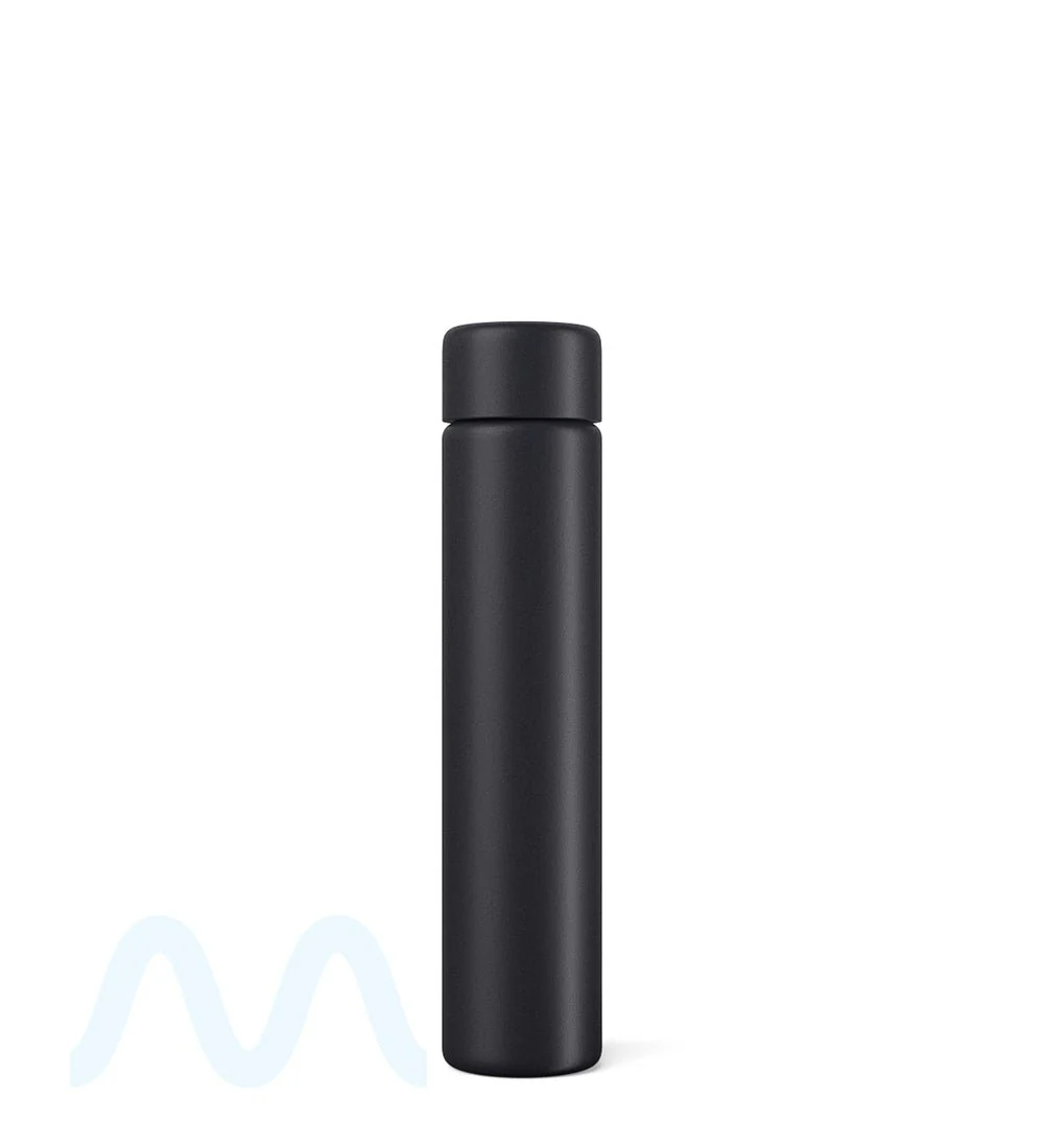 Child Resistant | Push Down and Turn Screw On Opaque Metal Pre-Roll Tubes w/ Cap | 95mm - Black - 100 Count