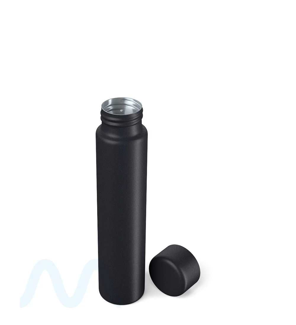 Child Resistant | Push Down and Turn Screw On Opaque Metal Pre-Roll Tubes w/ Cap | 95mm - Black - 100 Count - Image 4