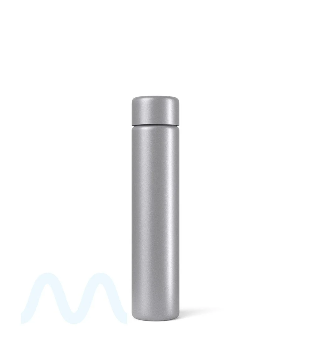 Child Resistant | Push Down and Turn Screw On Opaque Metal Pre-Roll Tubes w/ Cap | 95mm - Silver - 100 Count
