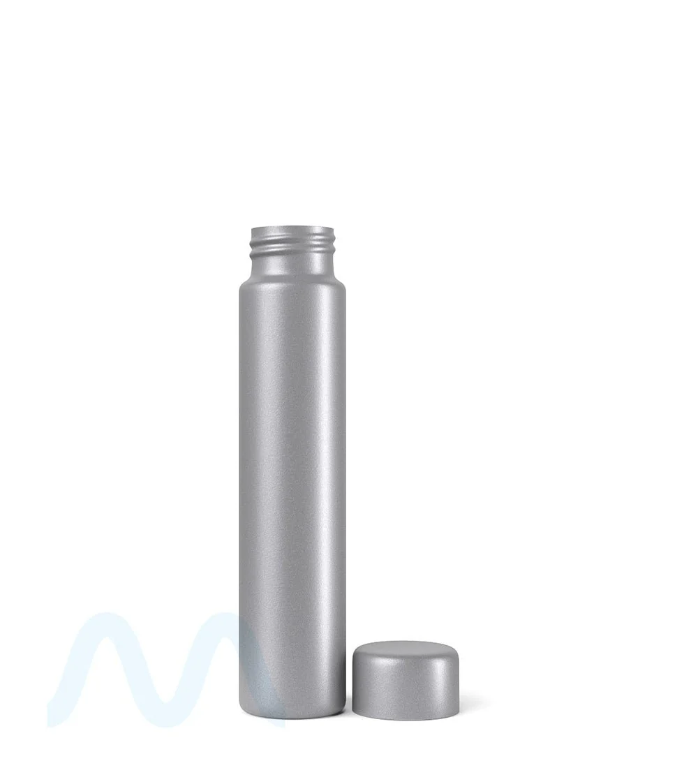 Child Resistant | Push Down and Turn Screw On Opaque Metal Pre-Roll Tubes w/ Cap | 95mm - Silver - 100 Count - Image 2
