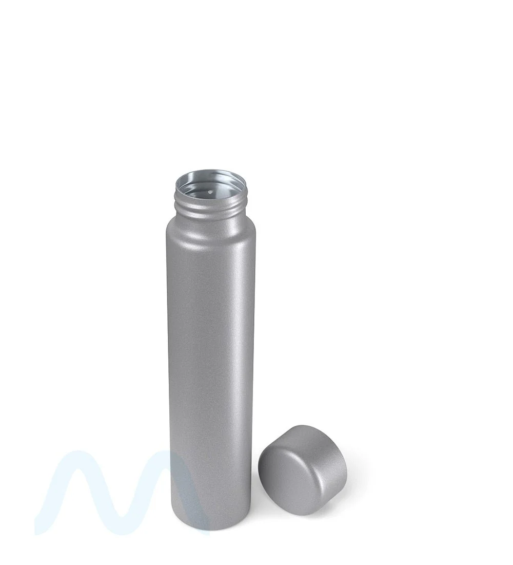 Child Resistant | Push Down and Turn Screw On Opaque Metal Pre-Roll Tubes w/ Cap | 95mm - Silver - 100 Count - Image 4