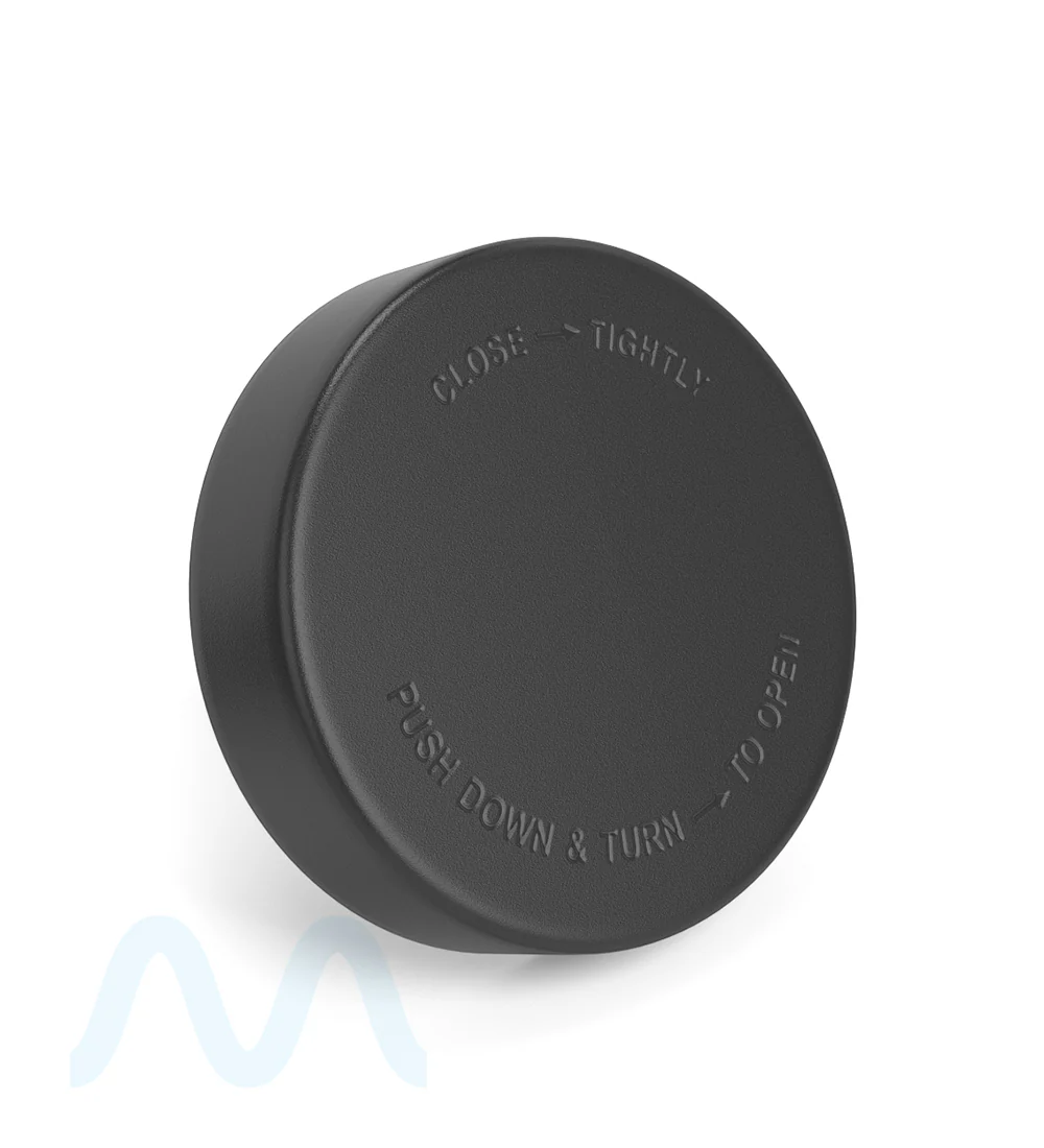Child Resistant | Push Down & Turn Plastic PCR Caps w/ Foam Liner | 78mm - Semi Gloss Black - 48 Count - Image 3