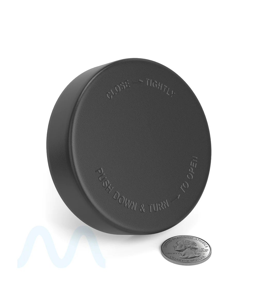 Child Resistant | Push Down & Turn Plastic PCR Caps w/ Foam Liner | 78mm - Semi Gloss Black - 48 Count - Image 5
