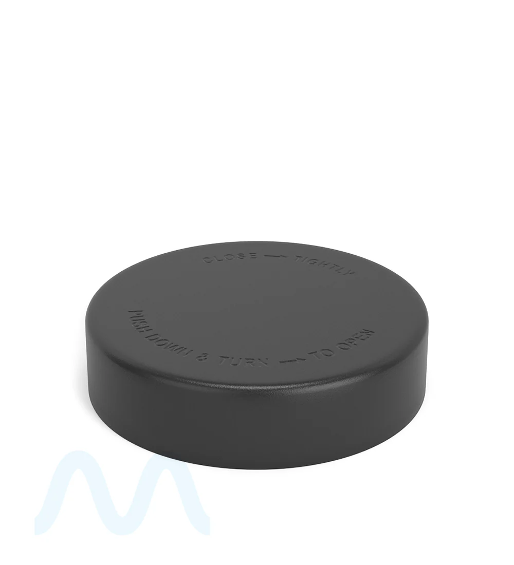 Child Resistant Push Down & Turn Plastic PCR Caps w/ Foam Liner | 78mm - Semi Gloss Black | Sample