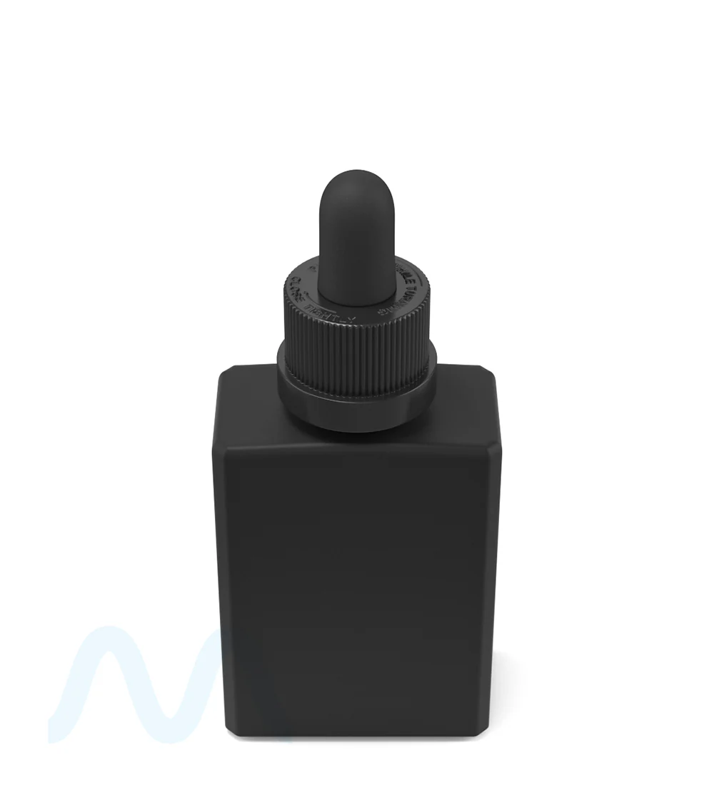 Child Resistant | Rectangular Glass Tincture Bottles w/ Black Ribbed Dropper Cap | 30mL - Matte Black - 120 Count - Image 2