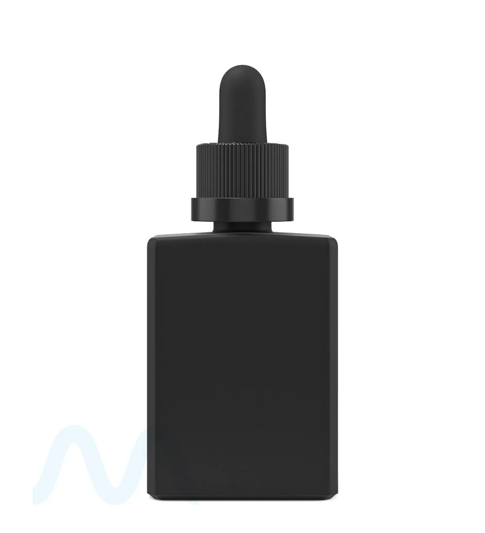Child Resistant | Rectangular Glass Tincture Bottles w/ Black Ribbed Dropper Cap | 30mL - Matte Black - 120 Count - Image 4
