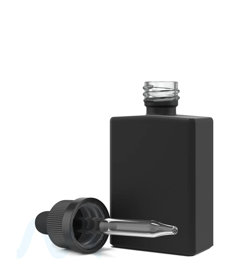 Child Resistant | Rectangular Glass Tincture Bottles w/ Black Ribbed Dropper Cap | 30mL - Matte Black - 120 Count - Image 5