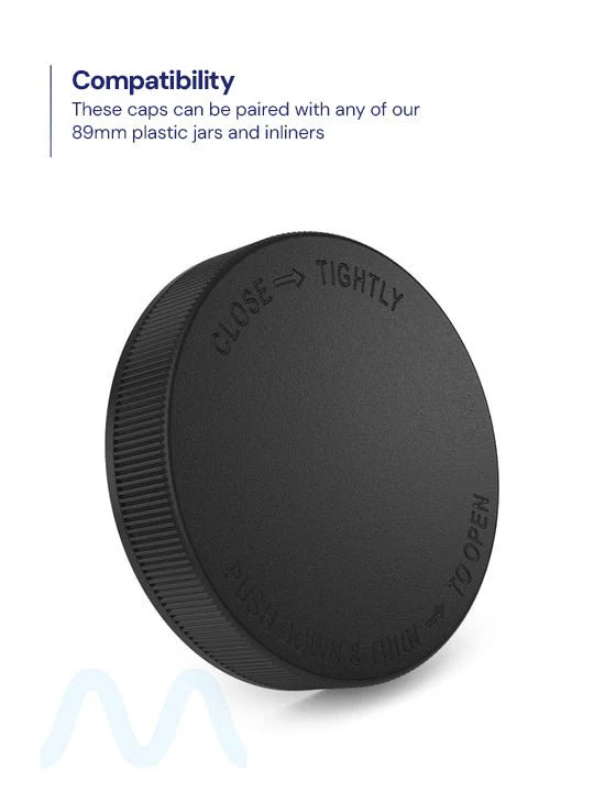 Child Resistant | Ribbed Push Down & Turn Plastic Caps | 89mm - Semi Gloss Black - 205 Count - Image 4