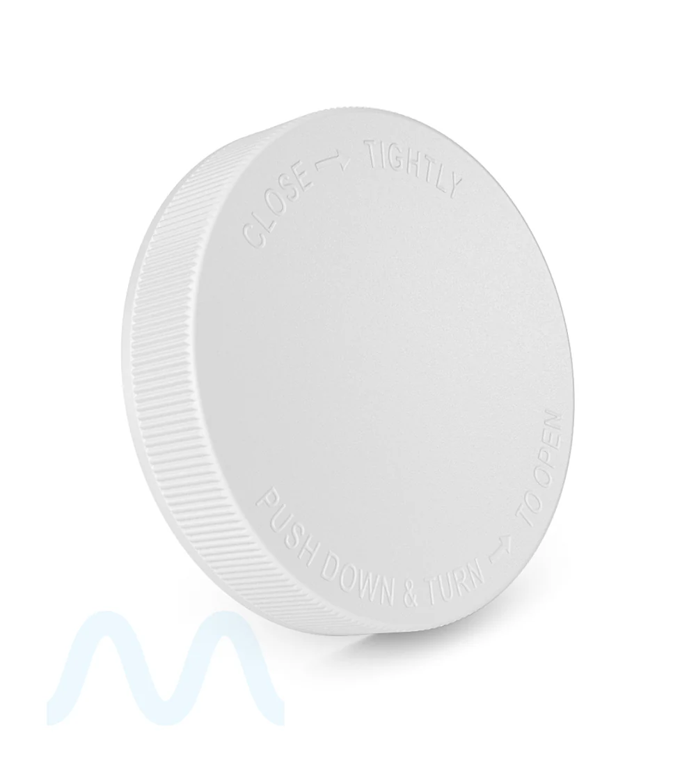 Child Resistant | Ribbed Push Down & Turn Plastic Caps | 89mm - Matte White - 205 Count - Image 3