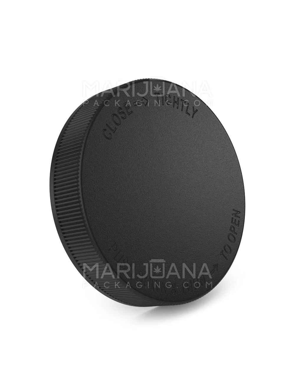 Child Resistant Ribbed Push Down & Turn Plastic Caps | 89mm - Semi Gloss Black | Sample