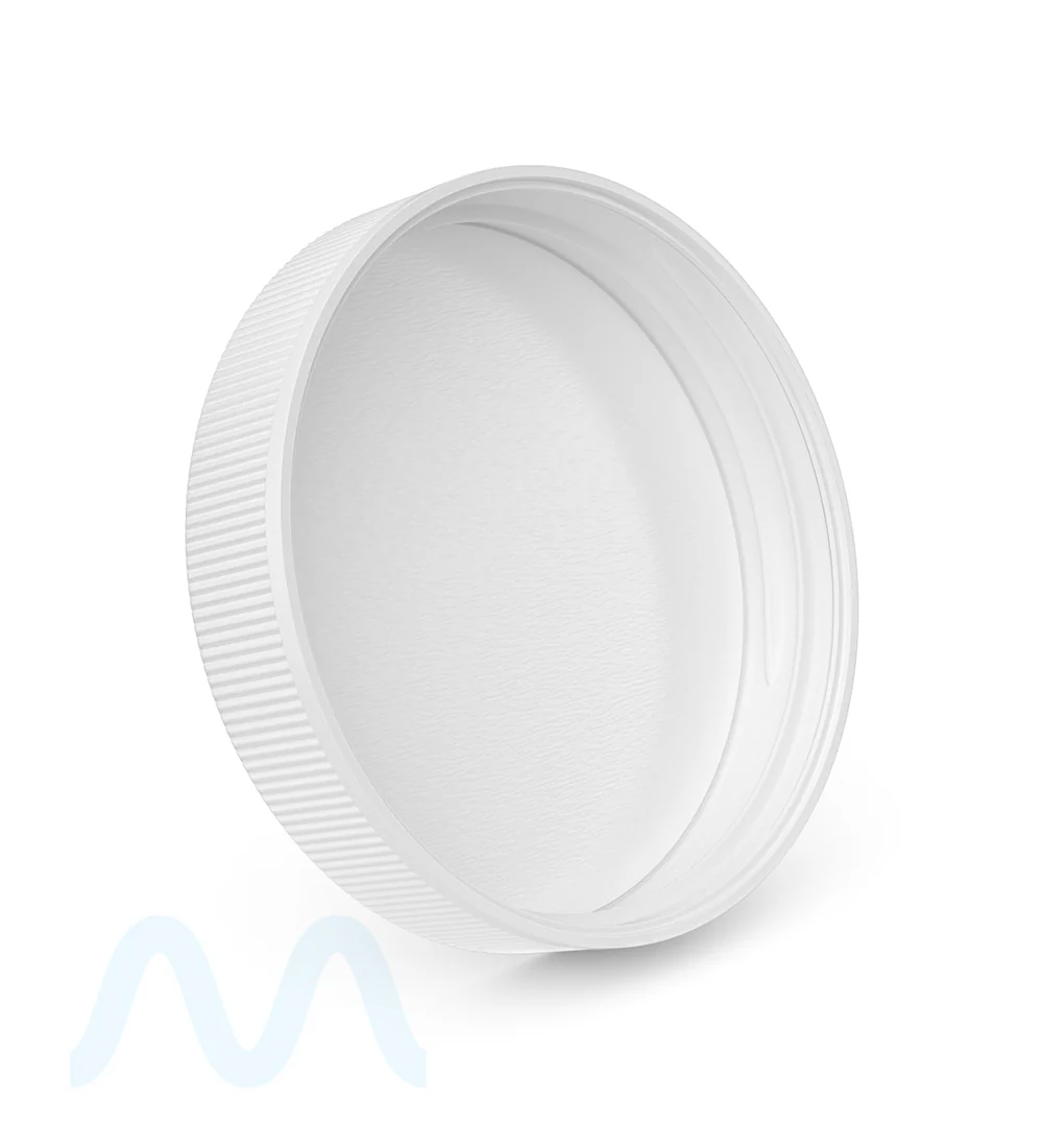 Child Resistant | Ribbed Push Down & Turn Plastic Caps w/ Foam & Pressure Sensitive Liner | 89mm - Semi Gloss White - 205 Count - Image 4