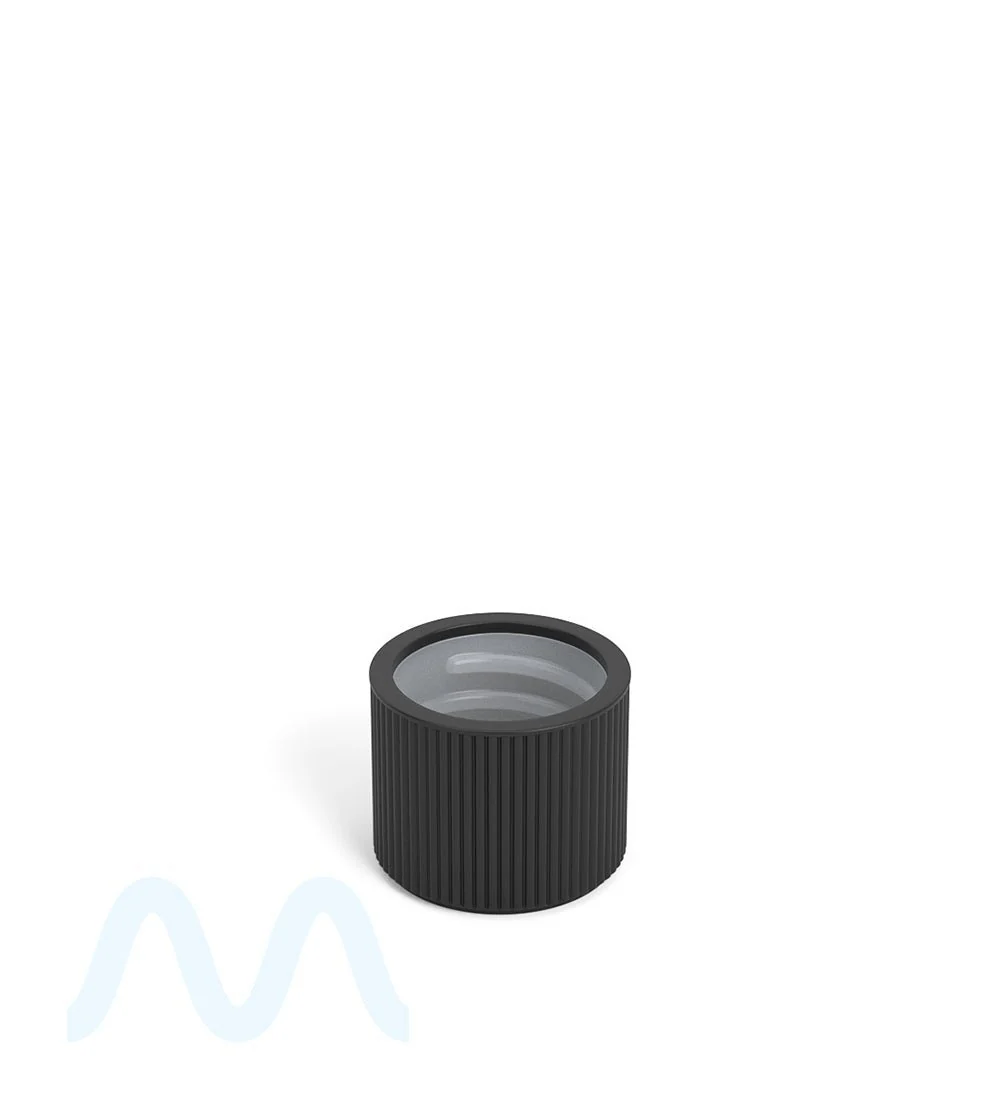 Child Resistant | Ribbed Push Down & Turn Plastic PCR Caps w/ Foam Liner | 18mm - Matte Black - 400 Count - Image 2