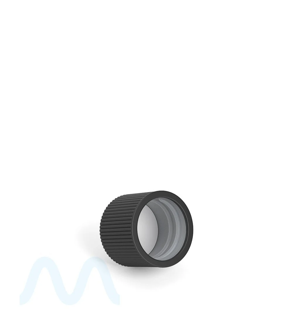 Child Resistant | Ribbed Push Down & Turn Plastic PCR Caps w/ Foam Liner | 18mm - Matte Black - 400 Count - Image 3