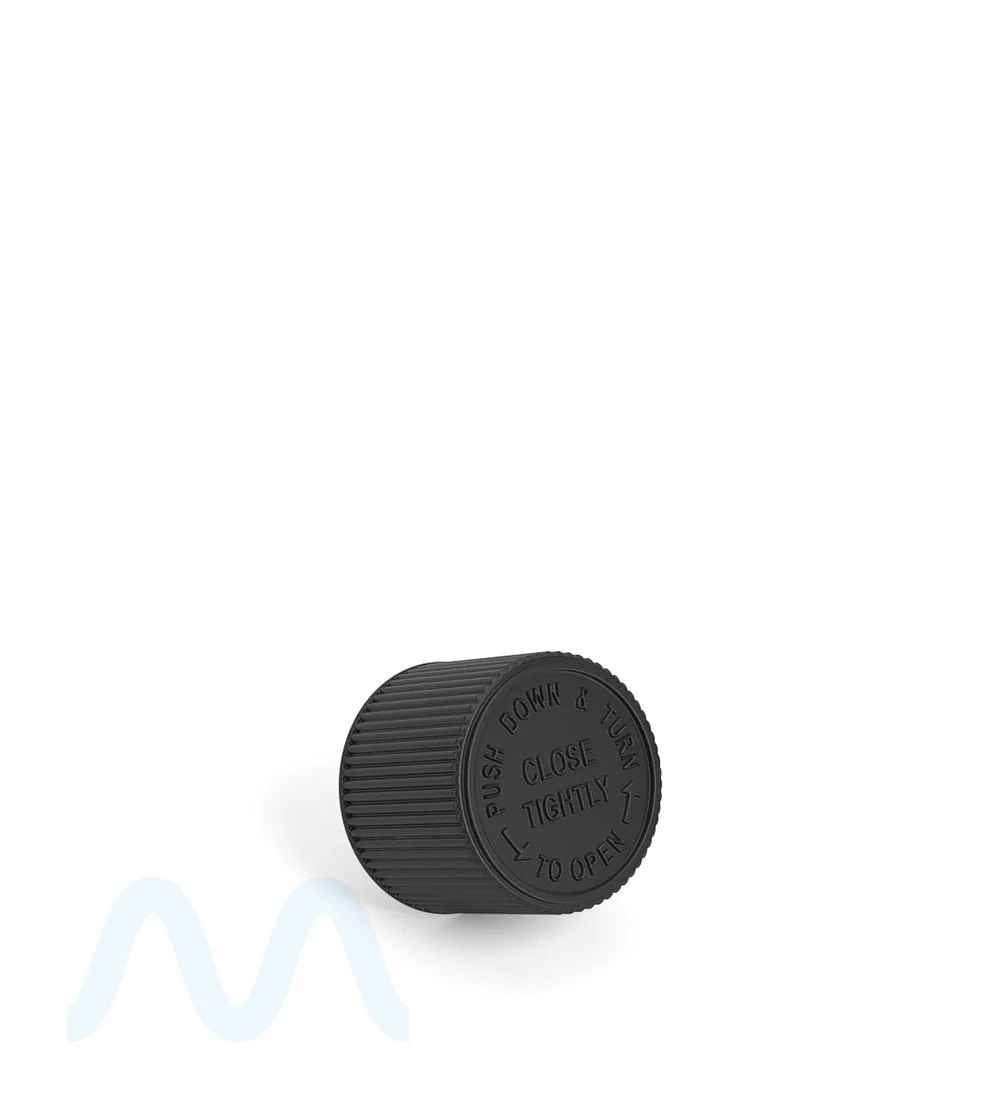 Child Resistant | Ribbed Push Down & Turn Plastic PCR Caps w/ Foam Liner | 18mm - Matte Black - 400 Count - Image 4