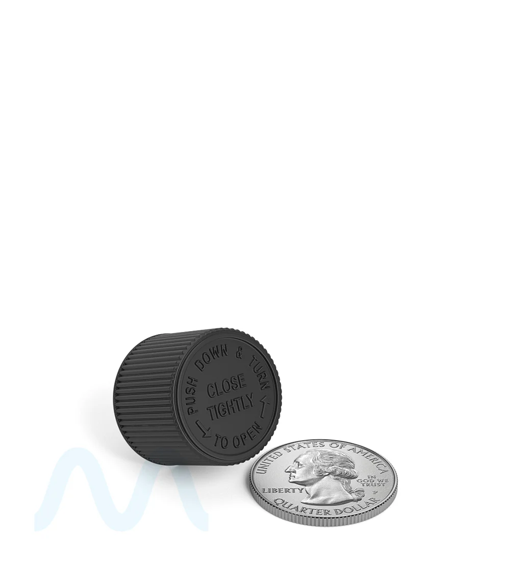 Child Resistant | Ribbed Push Down & Turn Plastic PCR Caps w/ Foam Liner | 18mm - Matte Black - 400 Count - Image 5