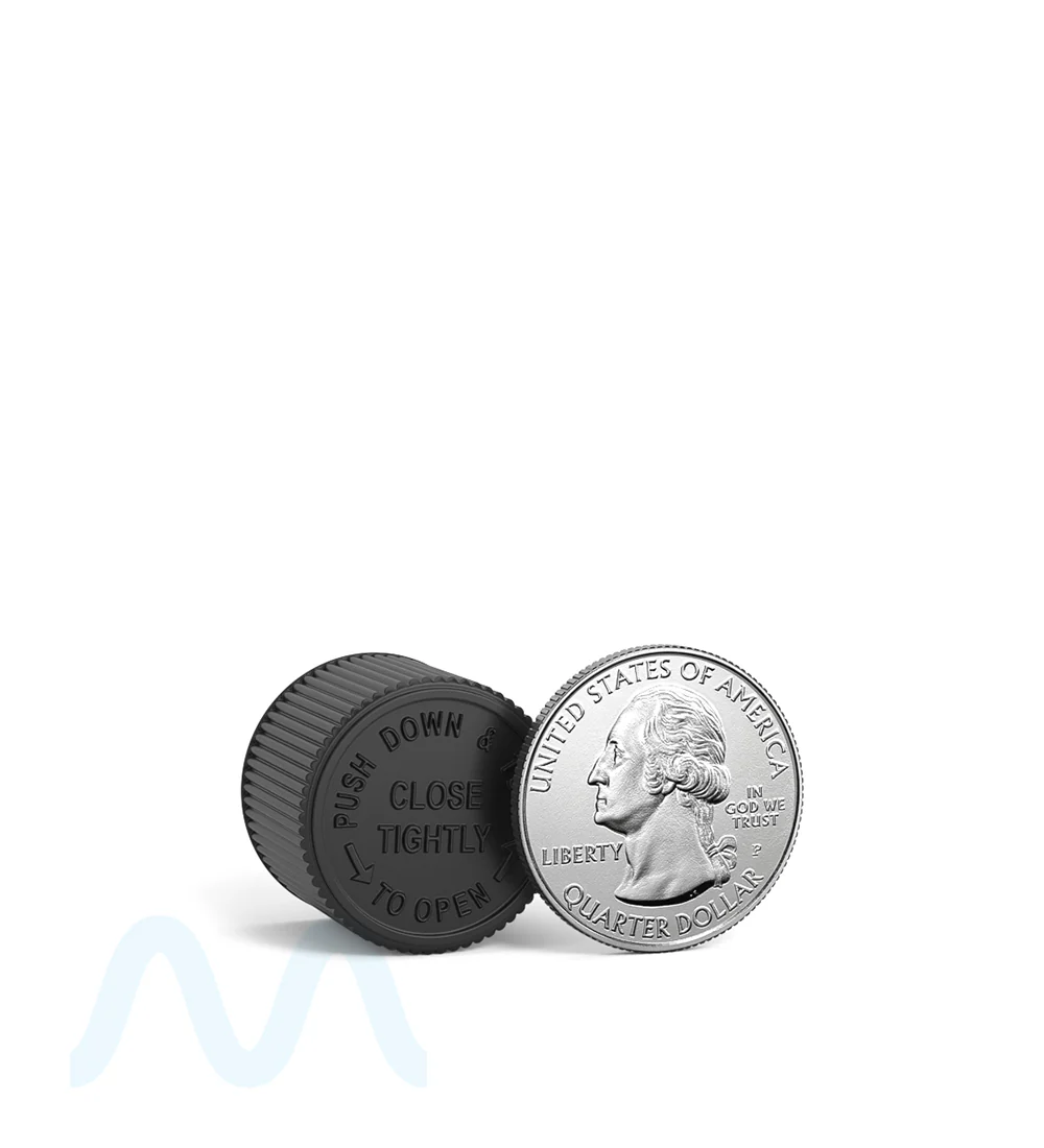 Child Resistant | Ribbed Push Down & Turn Plastic PCR Caps w/ Foam Liner | 18mm - Matte Black - 400 Count - Image 6