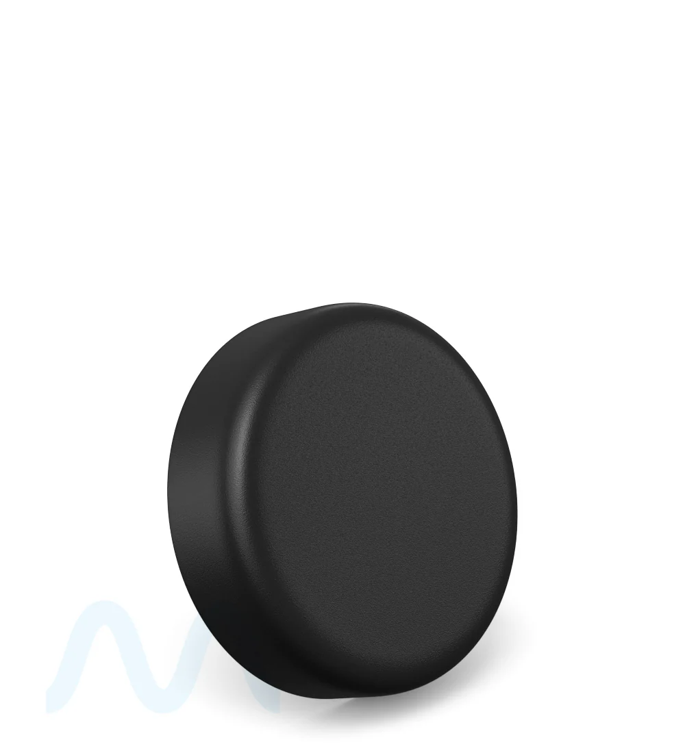 Child Resistant Round Push Down & Turn Plastic PCR Caps w/ Foam Liner | 53mm - Matte Black | Sample