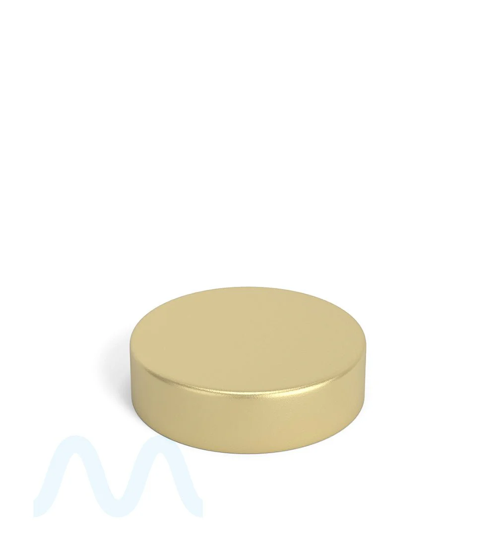 Child Resistant | Smooth Flat Push Down & Turn Plastic PCR Caps w/ Foam Liner | 50mm - Matte Gold - 100 Count