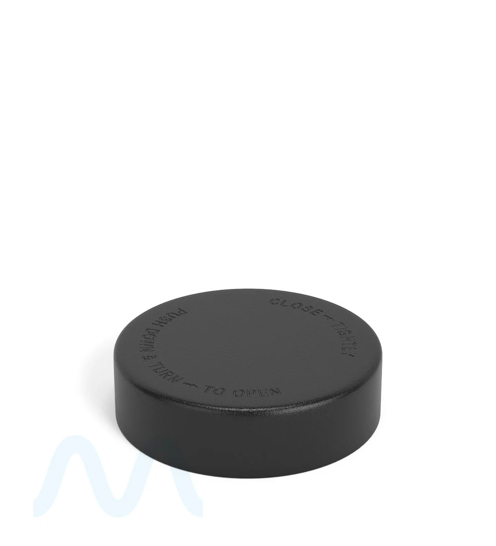 Child Resistant | Smooth Push Down & Turn Plastic Caps w/ Pressure Seal Liner | 50mm - Matte Black - 100 Count