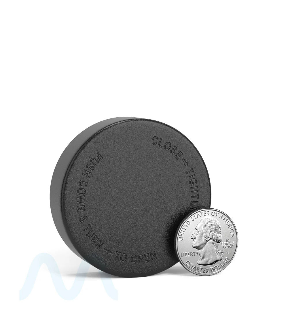 Child Resistant | Smooth Push Down & Turn Plastic Caps w/ Pressure Seal Liner | 50mm - Matte Black - 100 Count - Image 6