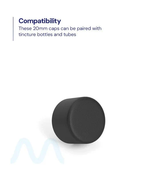 Child Resistant | Smooth Push Down & Turn Plastic PCR Caps for Glass Tube w/ Foam Liner | 20mm - Matte Black - 400 Count - Image 4