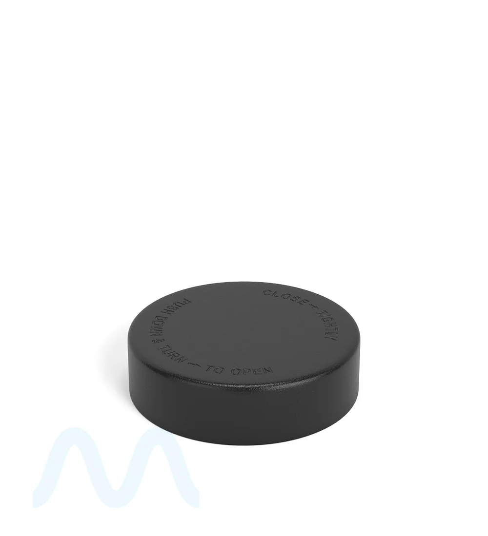 Child Resistant Smooth Push Down & Turn Plastic PCR Caps w/ Foam Liner | 50mm - Matte Black | Sample