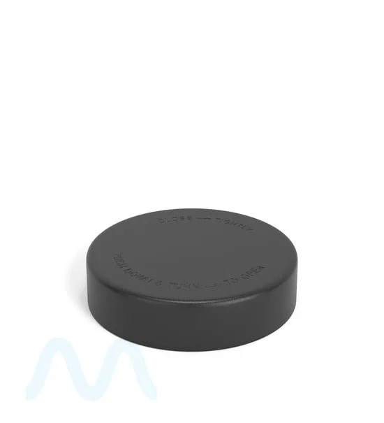 Child Resistant | Smooth Push Down & Turn Plastic PCR Caps w/ Foam Liner | 57mm - Semi Gloss Black - 72 Count