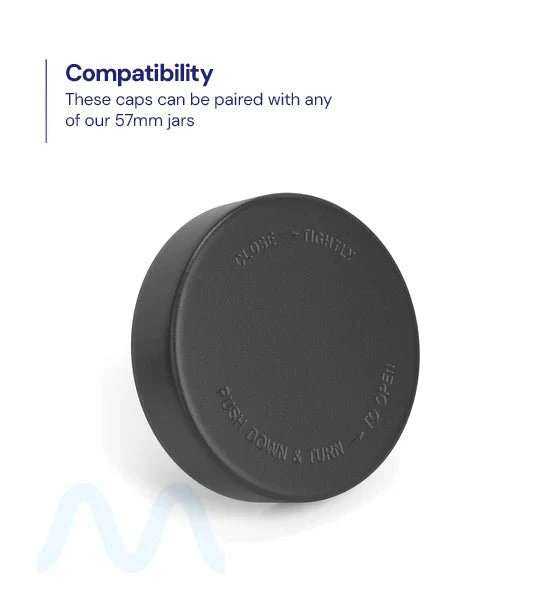 Child Resistant | Smooth Push Down & Turn Plastic PCR Caps w/ Foam Liner | 57mm - Semi Gloss Black - 72 Count - Image 4