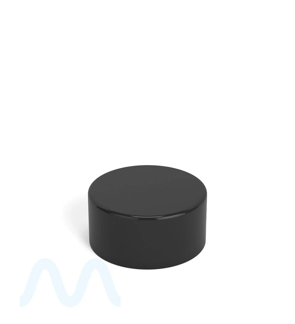 Child Resistant Smooth Push Down & Turn Plastic PCR Caps w/ Foil Liner | 28mm - Glossy Black | Sample