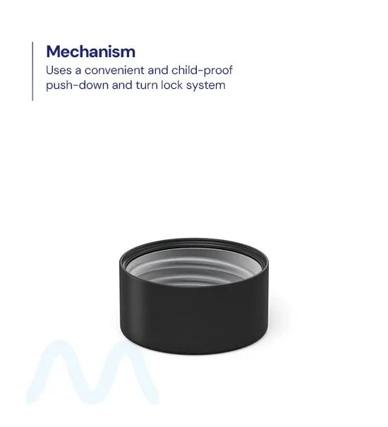 Child Resistant | Smooth Push Down & Turn Plastic PCR Caps w/ Foil Liner | 28mm - Matte Black - 504 Count - Image 3